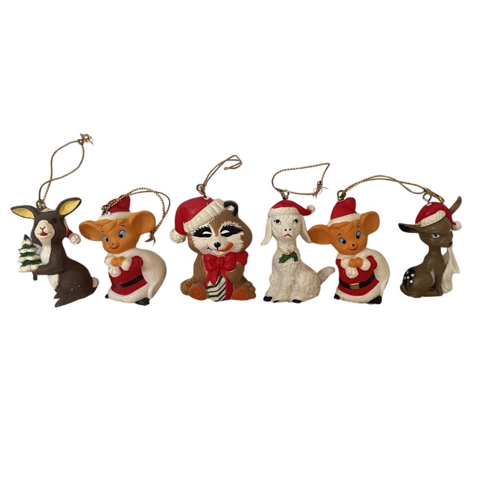 VINTAGE CRITTER lot BUNNY BEAR RACCOON GOAT MOUSE DEER CHRISTMAS ORNAMENT lot #6